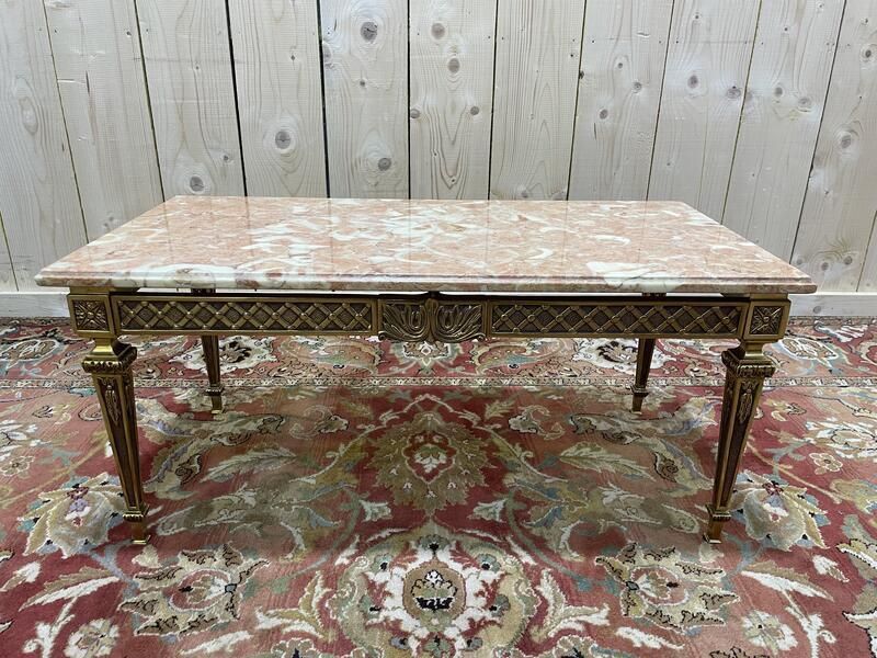 Table Basse De Style Louis XVI En Bronze Doré Et Marbre Rose