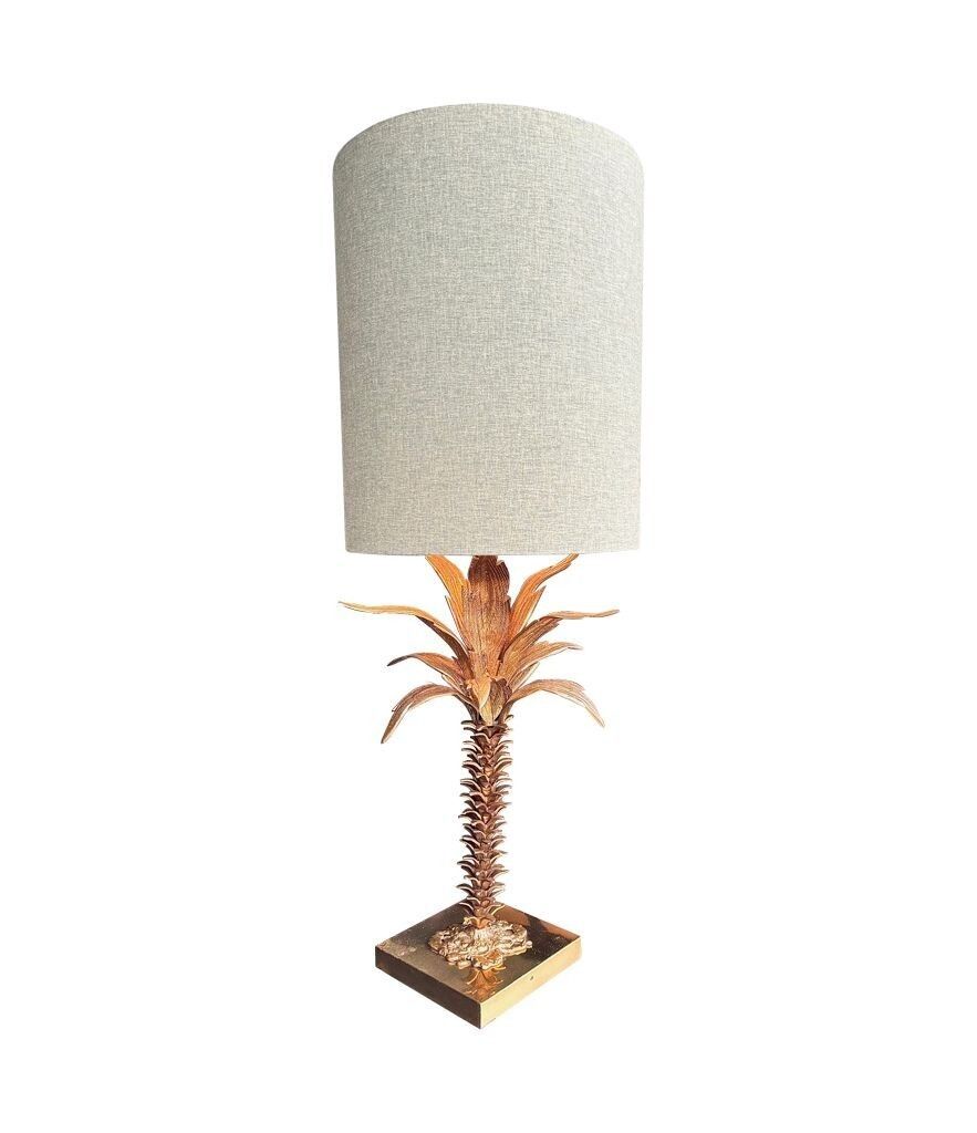 A Lovely Large French 1950s Palm Tree Lamp With Two Fittings And Bespoke Green Linen Shade photo vintage