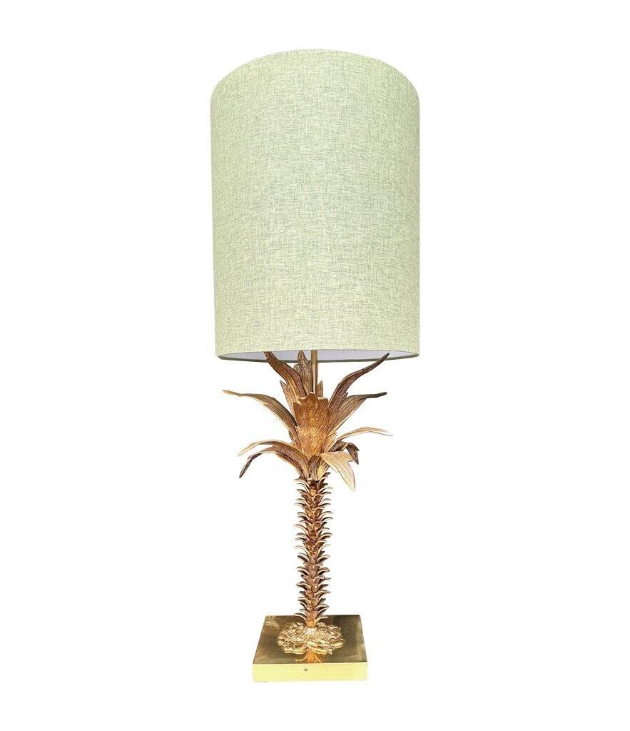 1850.0 A Lovely Large French 1950s Palm Tree Lamp With Two Fittings And Bespoke Green Linen Shade photo