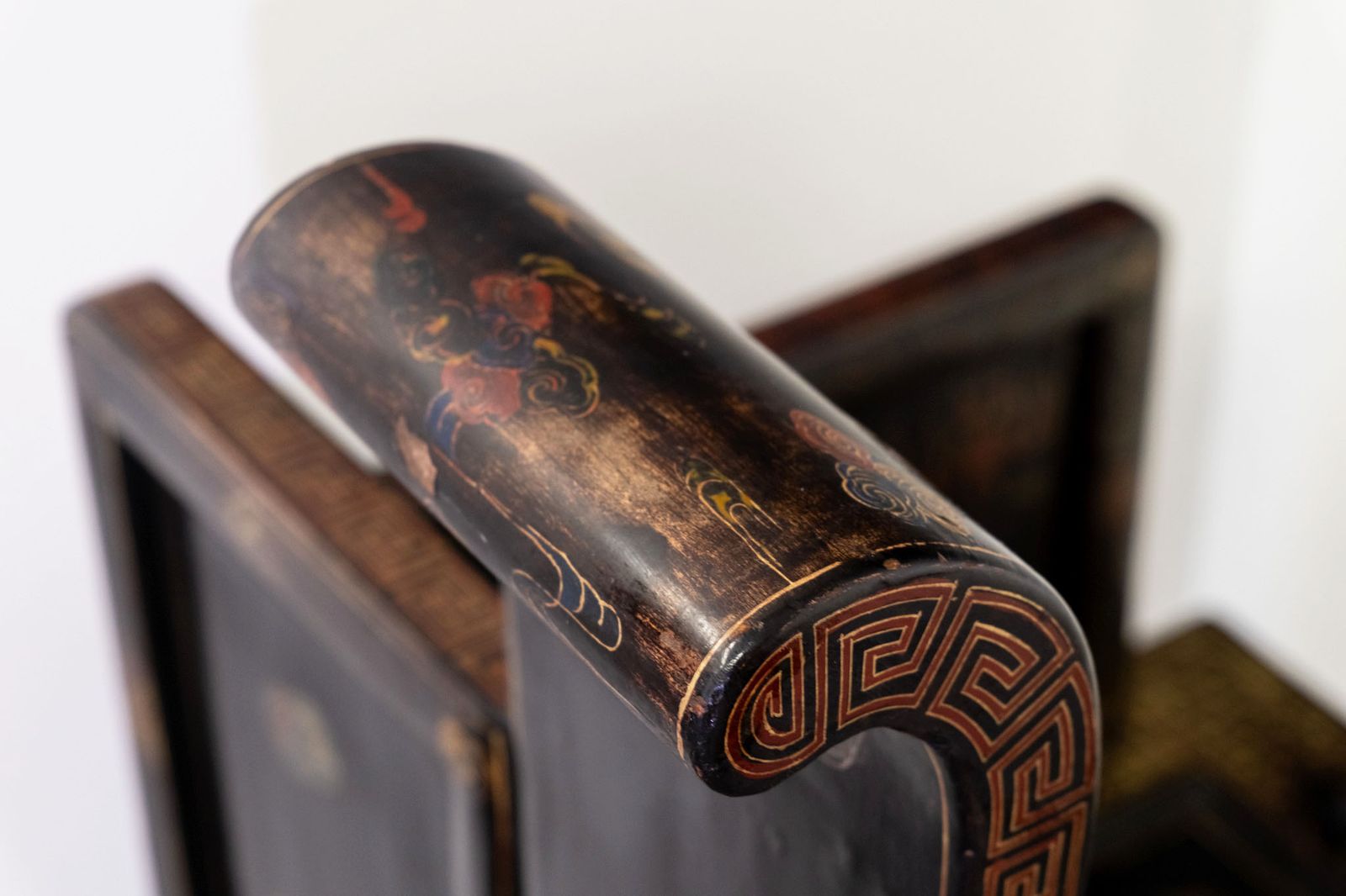 photo for sale Stunning Pair Of Early 20th Century Chinese Black Lacquer Gilt & Polychrome Painted Bench Seats