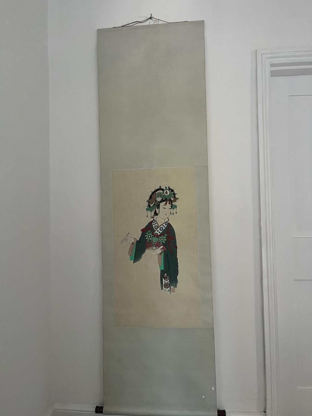 Large Silk Scroll Wall Hanging Of A Japanese Woman photo for sale