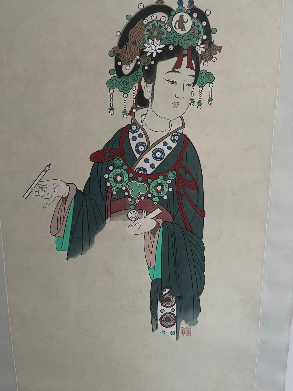Large Silk Scroll Wall Hanging Of A Japanese Woman photo Art