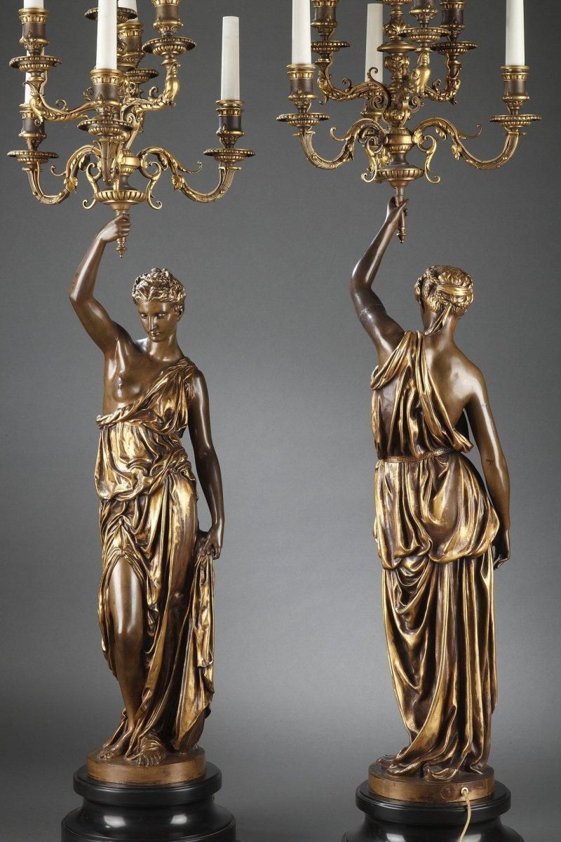 Barbedienne   Pair Of 19th Century Bronze Torchières By Dubois & Falguiere photo vintage
