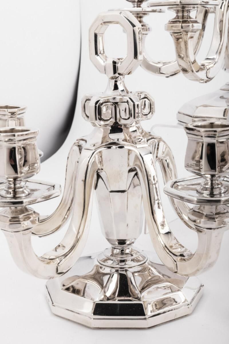 photo furniture Goldsmith Gustave Keller Pair Of Candelabras In Sterling Silver, Art Deco Period