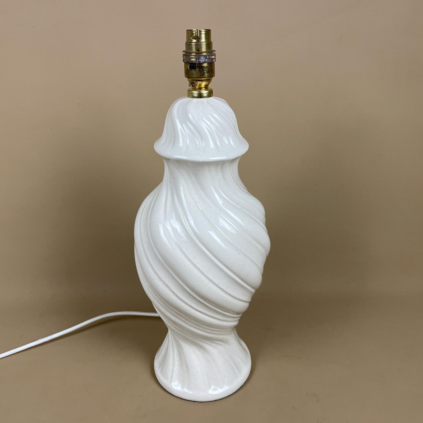 Vintage Ceramic Cream Lamp Twisted Detail Bedside Table Light Vase Speckled Finish Retro Cottage Medium photo for sale