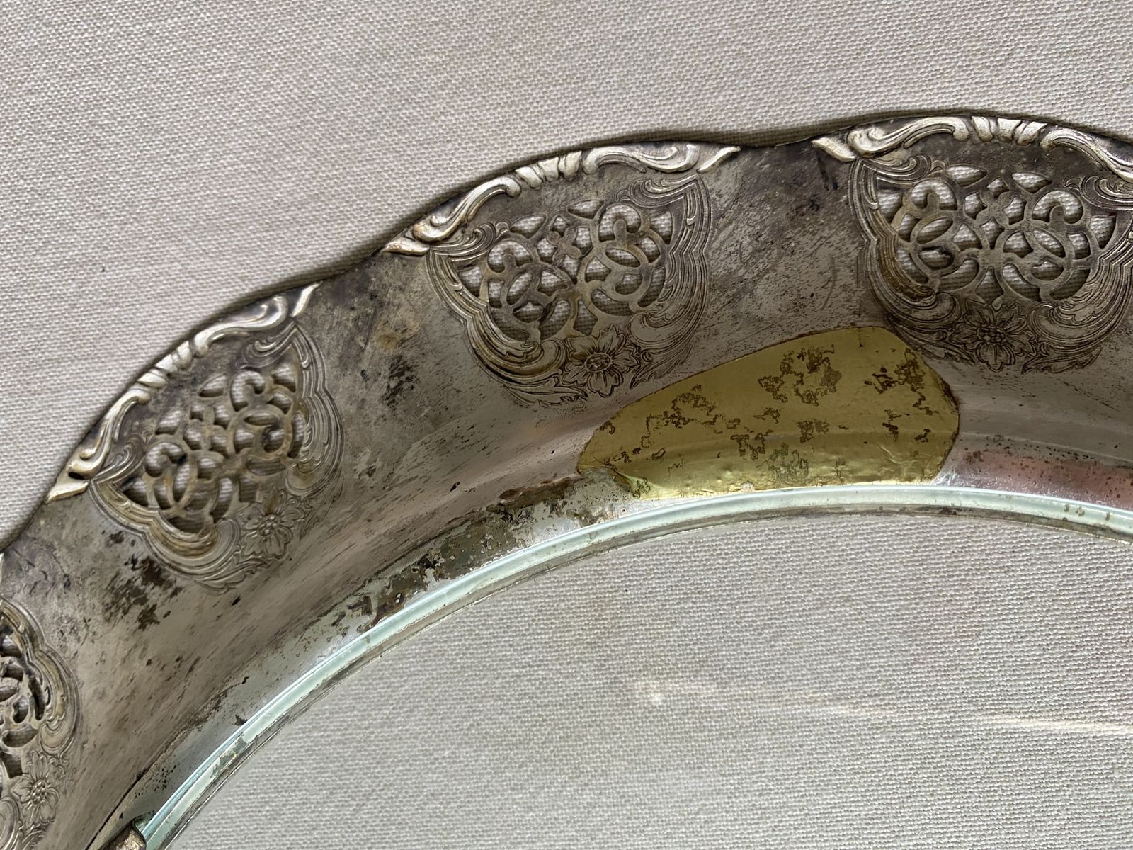 Tray Footed Platter With Glass Centre And Silver Plated Rim Diameter 14" photo 75.0