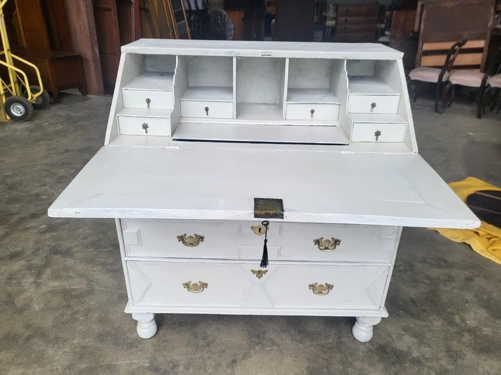 Antique Georgian Painted White Bureau Desk Dressing Table 10 Drawers photo furniture
