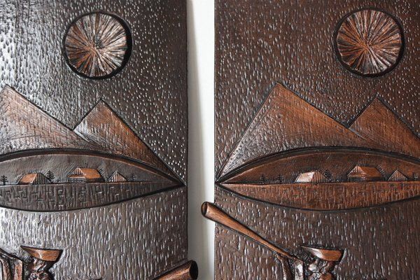 Wall Relief Of Traditional Slovakian Mountain Shepherds From Ruch Liberec, Former Czechoslovakia, 1970s, Set Of 2 photo Art