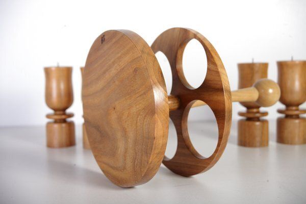 Portable Walnut Wood Candleholders, Czechoslovakia, 1980s, Set Of 5 photo 140.0