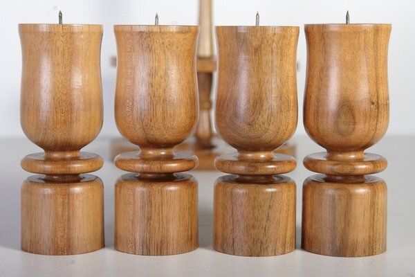 Portable Walnut Wood Candleholders, Czechoslovakia, 1980s, Set Of 5 photo vintage