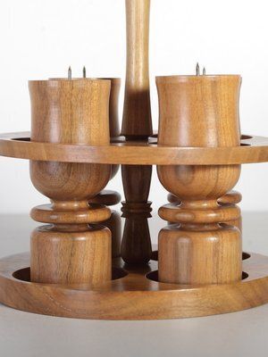 photo furniture Portable Walnut Wood Candleholders, Czechoslovakia, 1980s, Set Of 5