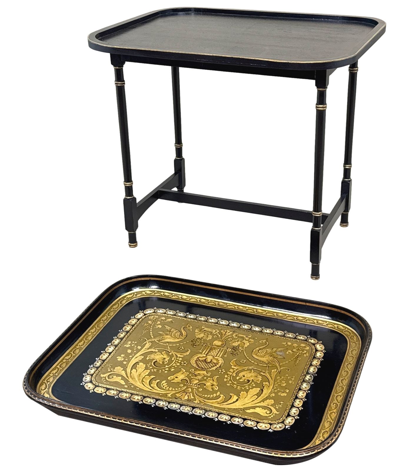 Fine 19th Century Papier Mache Tray On Stand (England, Dated 1875) photo vinterior