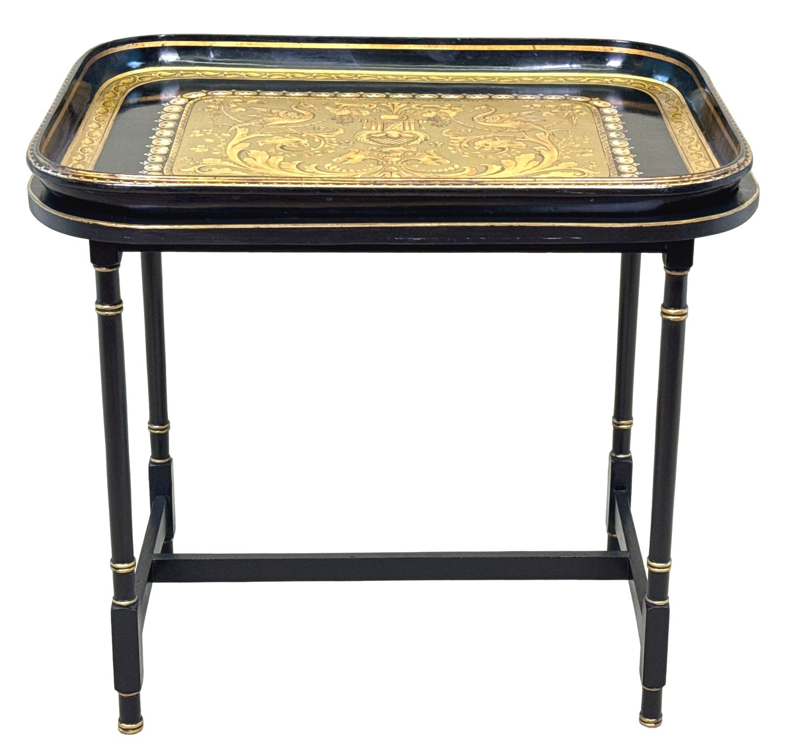 photo buy Fine 19th Century Papier Mache Tray On Stand (England, Dated 1875)