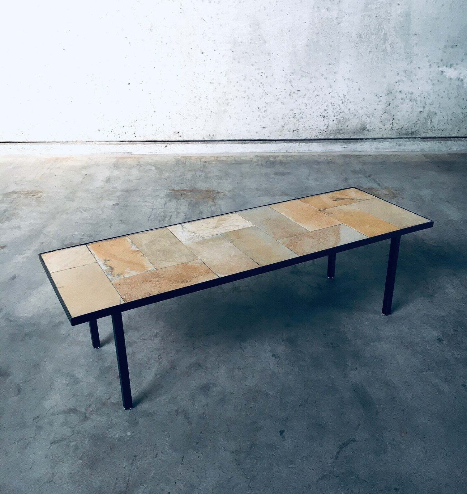 Midcentury Minimalist Design Ceramic Tile Coffee Table, France 1960's