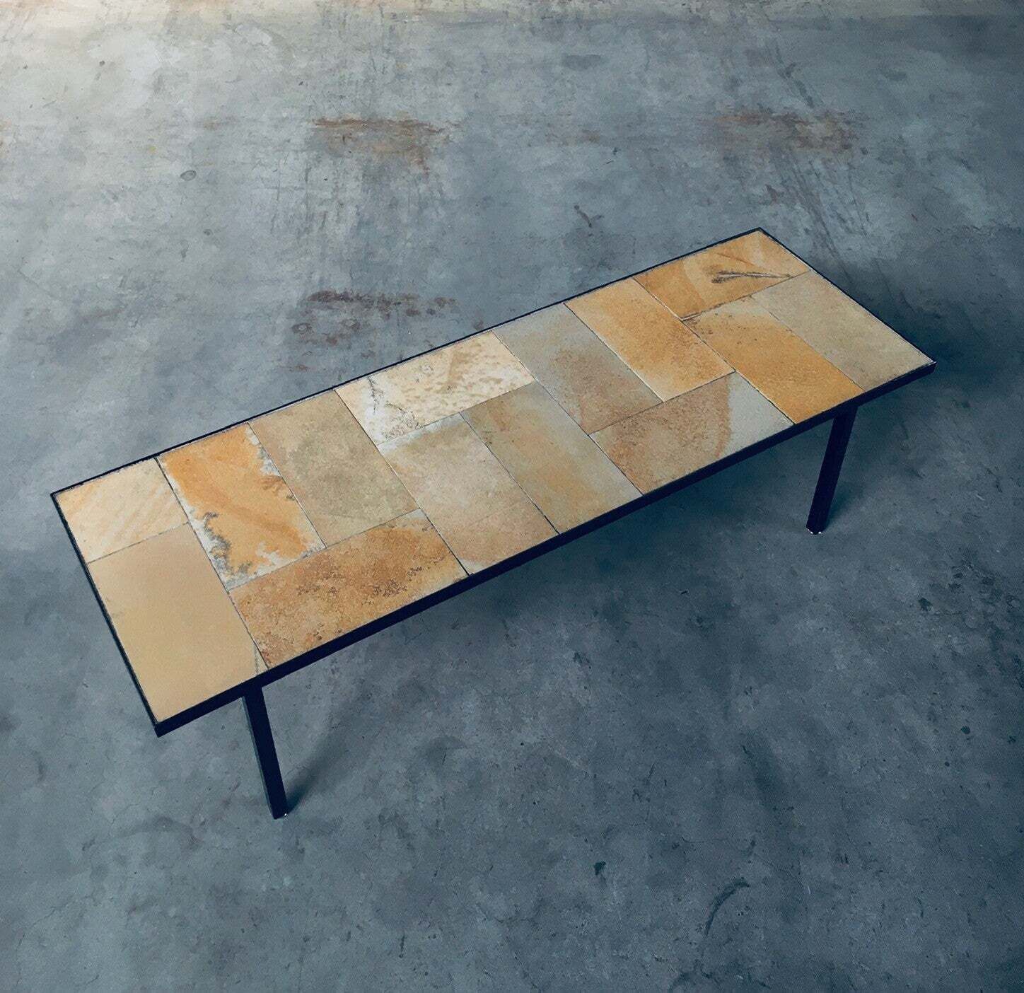 Midcentury Minimalist Design Ceramic Tile Coffee Table, France 1960's photo Furniture