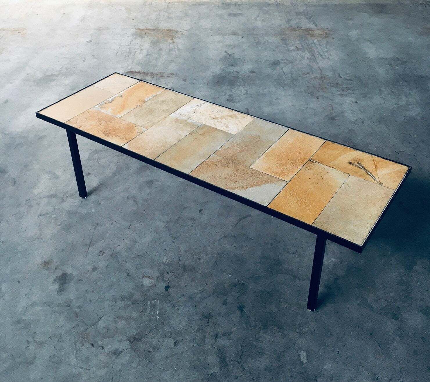 Midcentury Minimalist Design Ceramic Tile Coffee Table, France 1960's photo buy