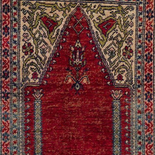 3.7x5.4 Ft Antique Silk Turkish Prayer Rug, Ca 1900. photo furniture