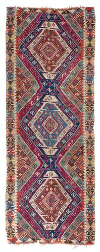 5x13.5 Ft Rare Antique Handmade Anatolian Flat Weave Kilim Rug, Ca 1875