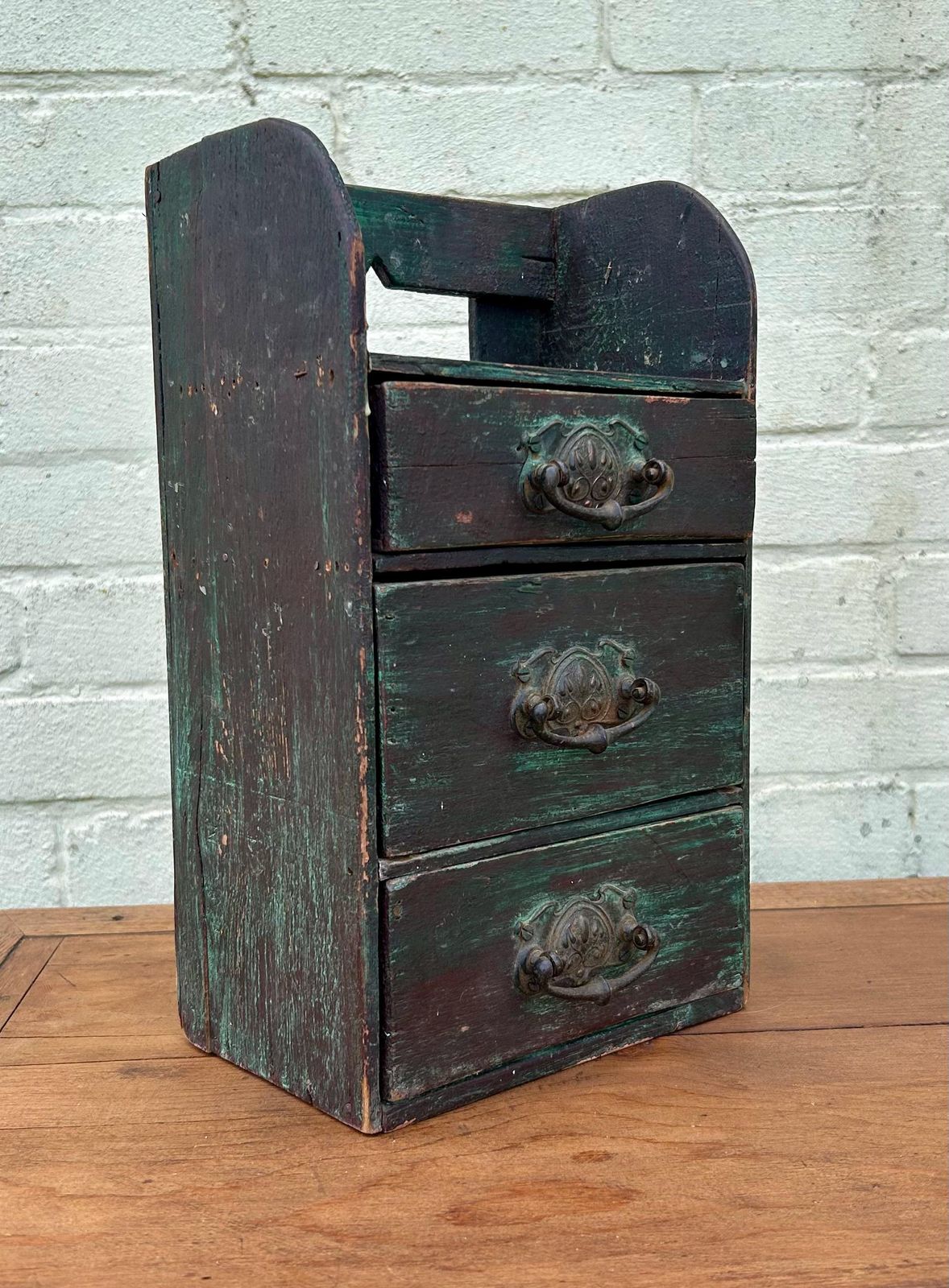 1900s Three Draw Pine Cabinet Drawer Wooden Desk Industrial Specimen Collectors Kitchen Box Antique Vintage Haberdashery Storage