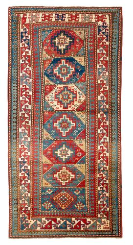 4x8 Ft Antique Caucasian Moghan Kazak Rug, 19th Century