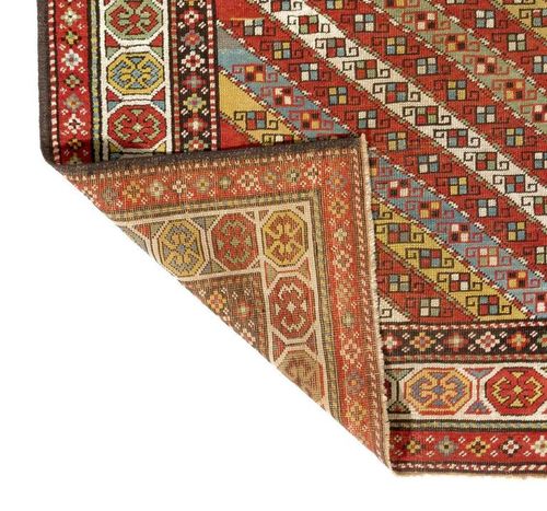 4x6.7 Ft Antique Caucasian Gendje Rug Colorful Diagonal Stripes, Circa 1875 photo 2519.0