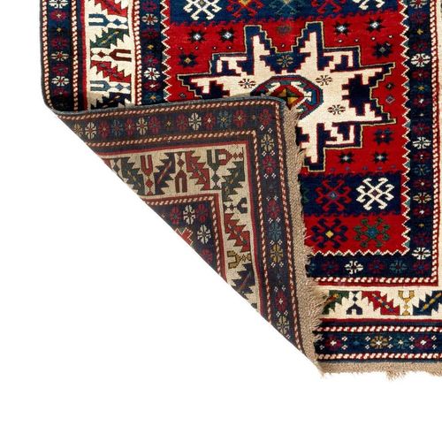 3.7x8.3 Ft Antique Caucasian Karabagh Kazak Rug With Lesghi Stars, Ca 1890 photo Textiles