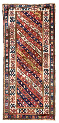 3.3x7.4 Ft Antique Caucasian Gendje Kazak Rug, All Wool & Natural Dyes, Ca 1880