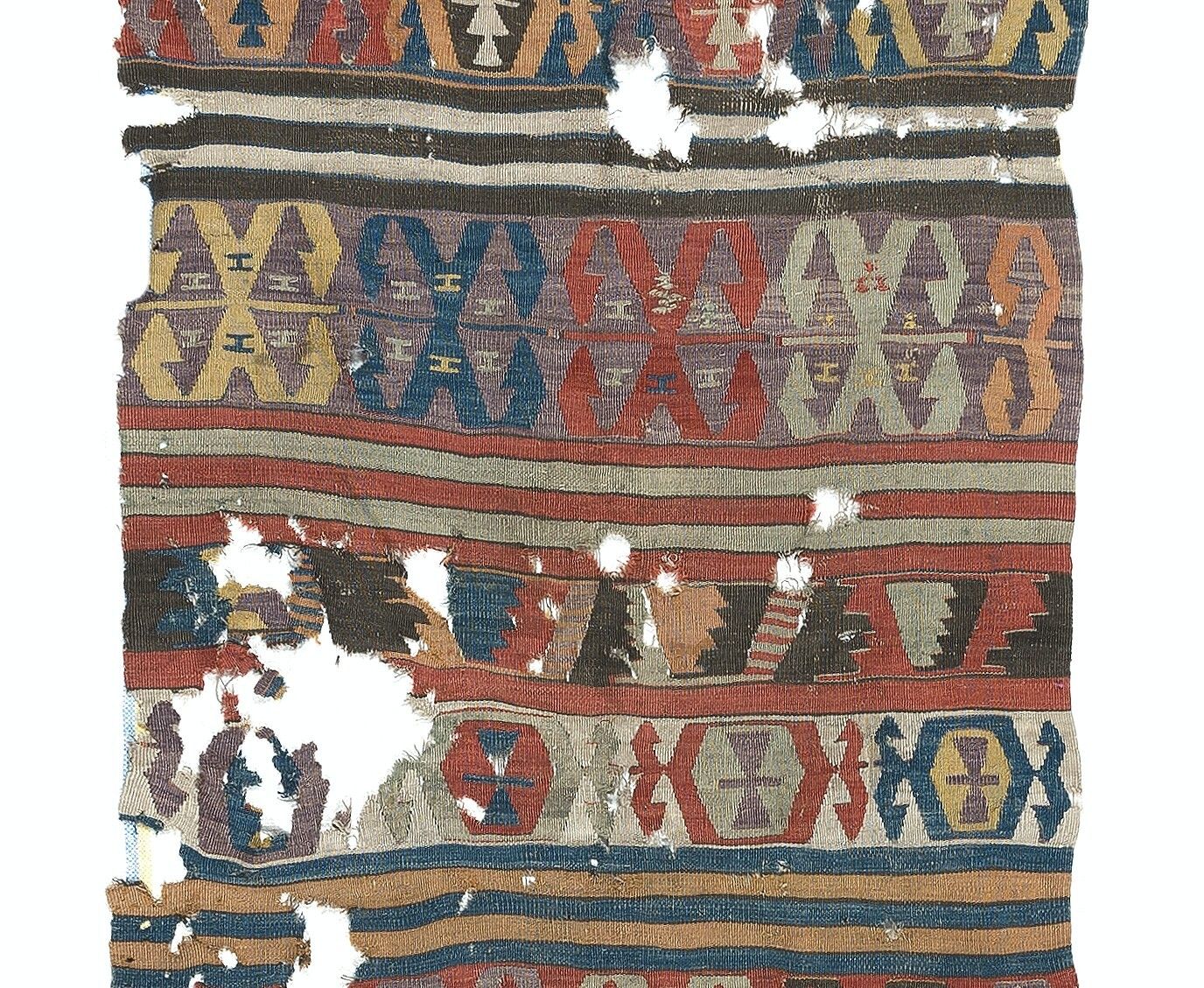 3.5x12.7 Ft Antique Anatolian Karapinar Fragment Kilim, 18th Century photo for sale