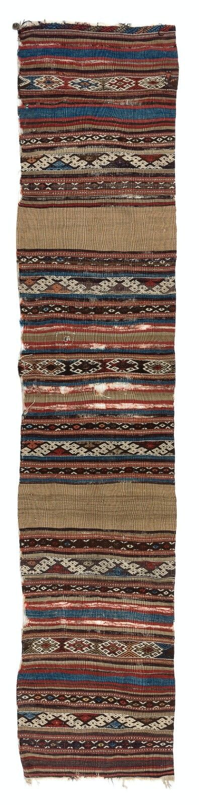 2.4x11.6 Ft Antique Anatolian Kilim Fragment, 18th Century