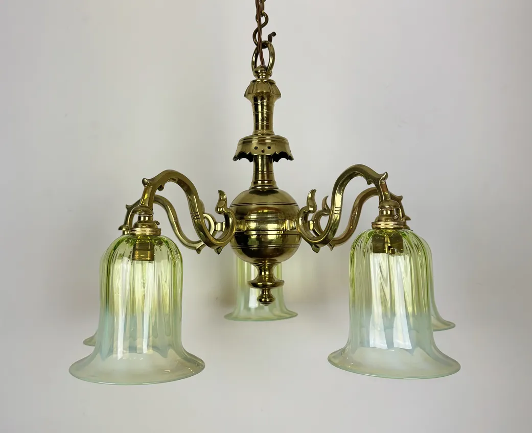 Five Arm Brass Chandelier With Glass Shades (91081)