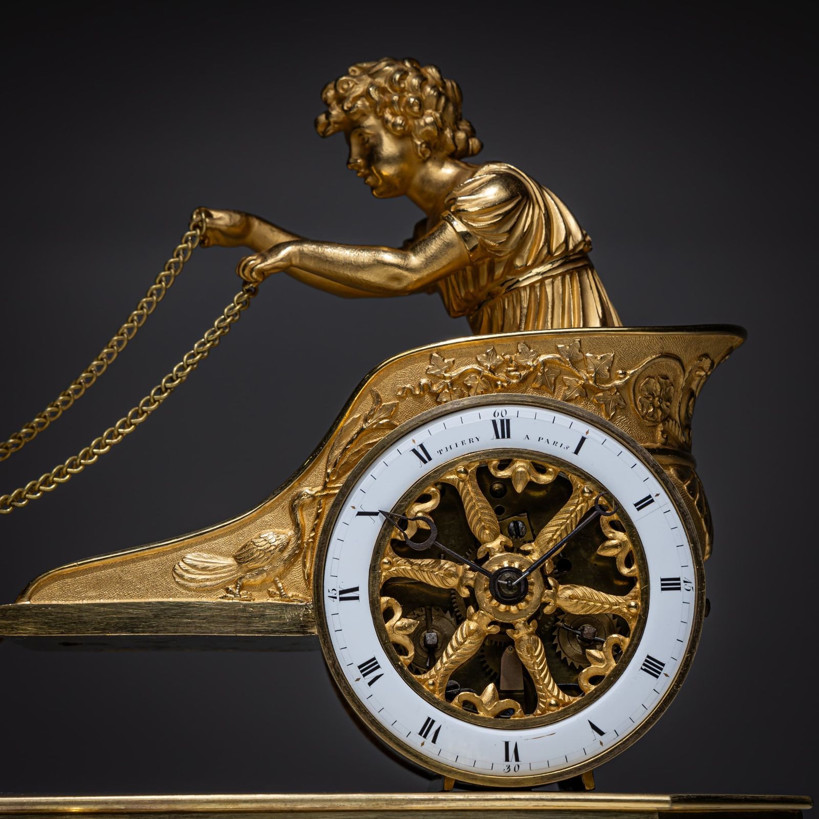 Empire Mantel Clock With Putto In Chariot, Signed Thiery à Paris, Early 19th Century photo Home Decor
