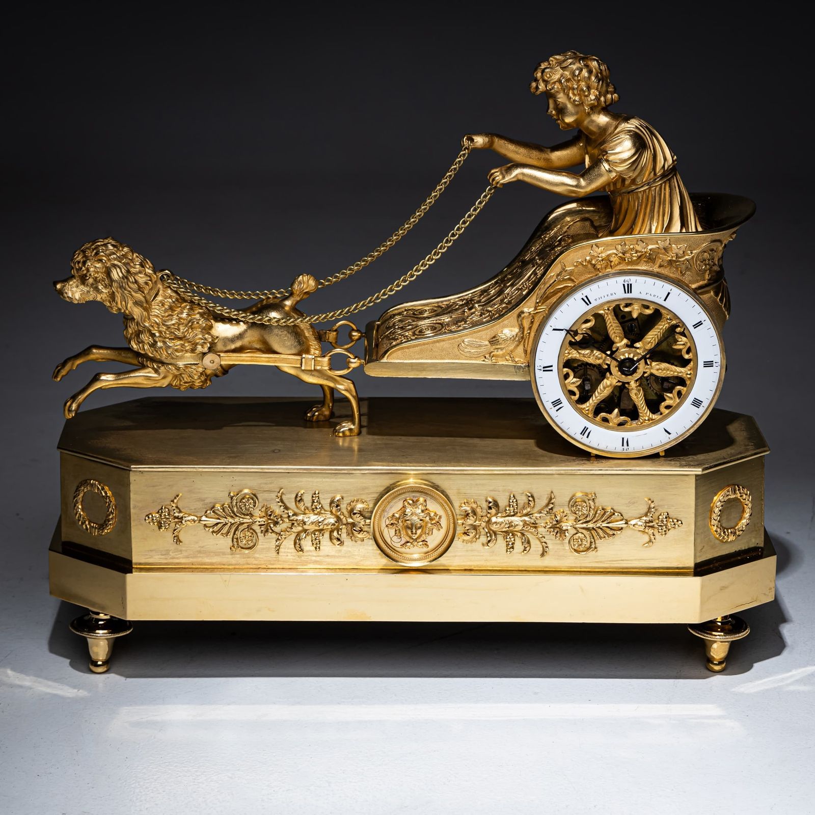 photo furniture Empire Mantel Clock With Putto In Chariot, Signed Thiery à Paris, Early 19th Century