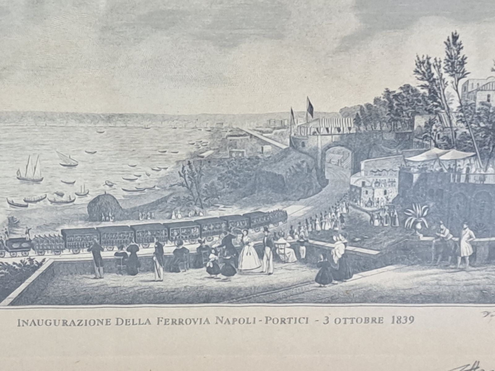 Railway Inauguration Neaples Portici Etching Print From Original 1839 Gouache photo furniture