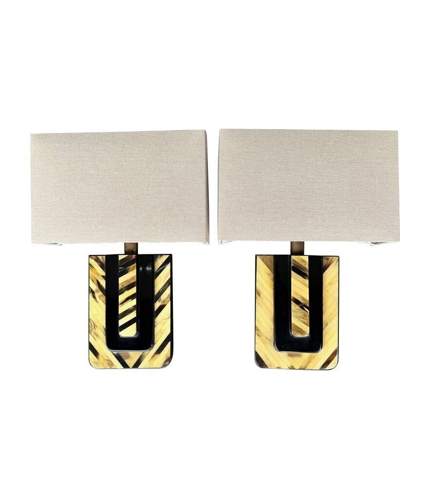 An Unusual Pair Of 1970s Italian Lacquered Marquetry Bone And Brass Wall Sconces