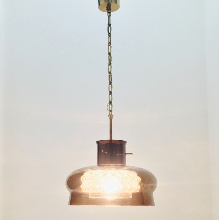 Large Mid Century Scandinavian Glass & Brass Ceiling Light "Neptune" Model By Carl Fagerlund For Orrefors, Sweden, 1960s photo vinterior