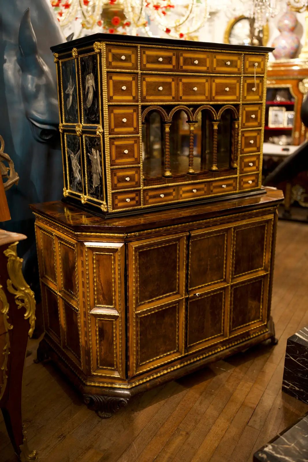 18th Century Parquetry Flemish Cabinet And Base photo furniture