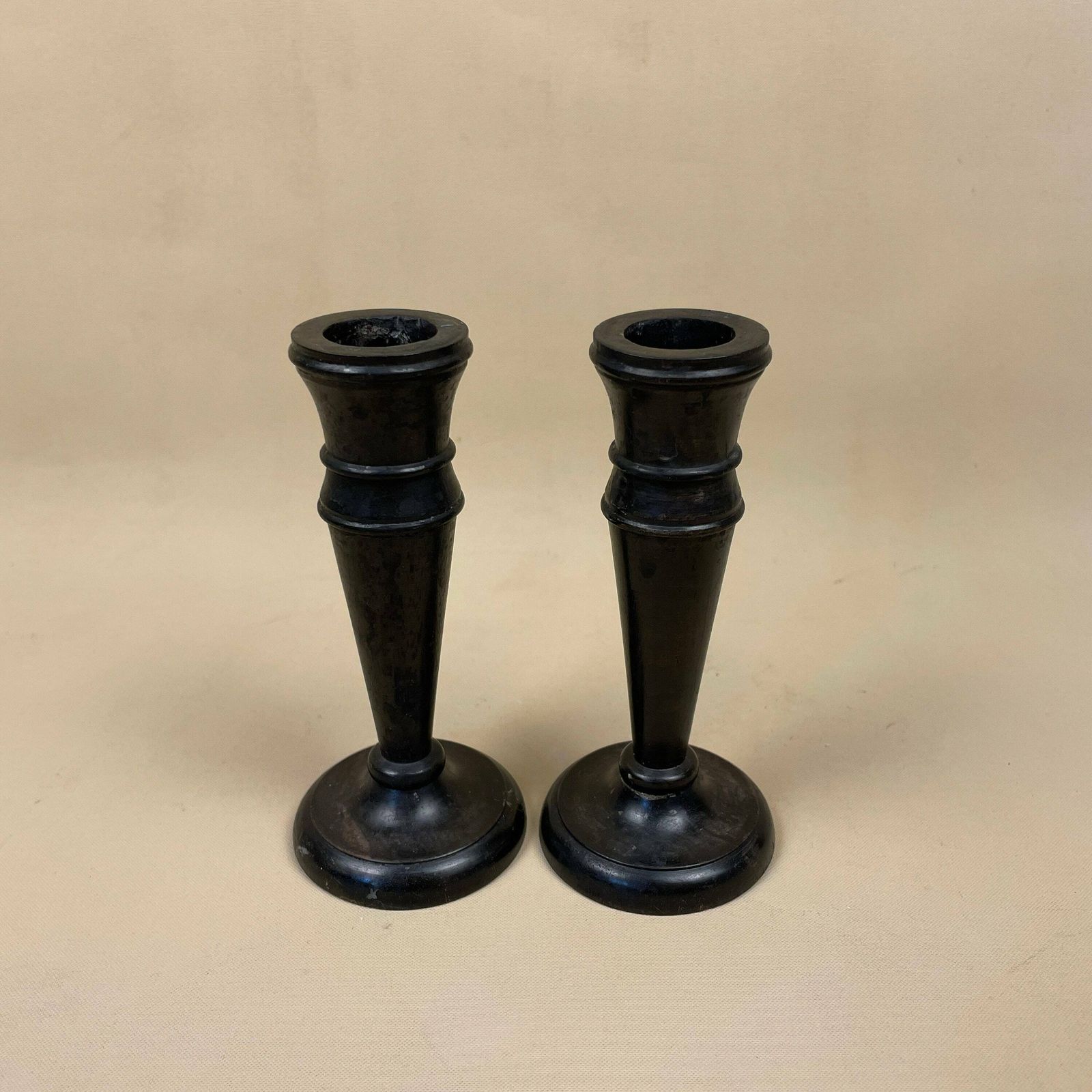 Antique Vintage Matching Pair Wooden Candlestick Candle Stick Vintage Dinner Candlesticks Wood Handmade Cottage Farmhouse Simple Black
