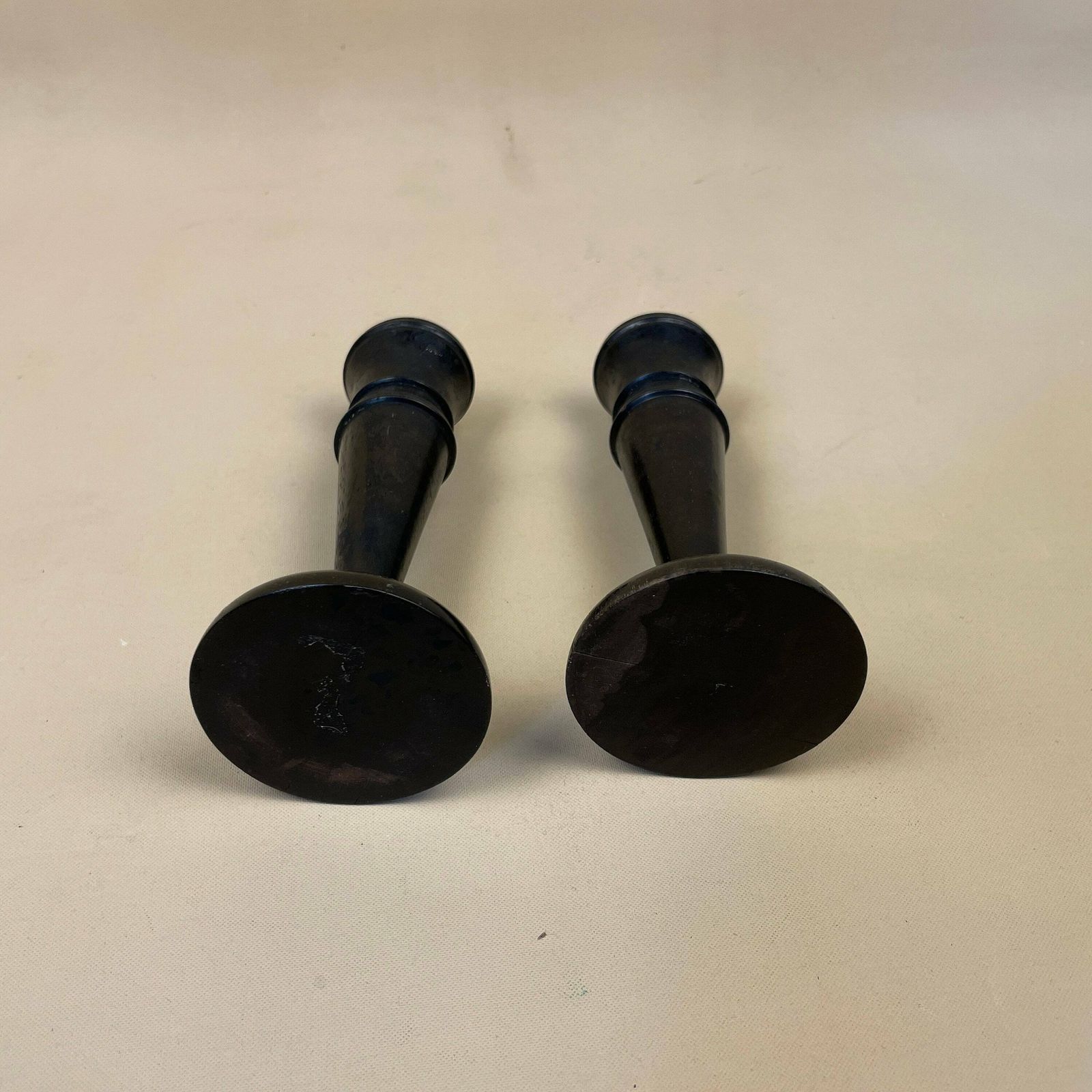 Antique Vintage Matching Pair Wooden Candlestick Candle Stick Vintage Dinner Candlesticks Wood Handmade Cottage Farmhouse Simple Black photo vinterior