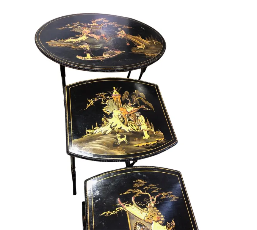 Set Of Three Carved Chinese Chinoiserie Nested Tables photo 2070.0