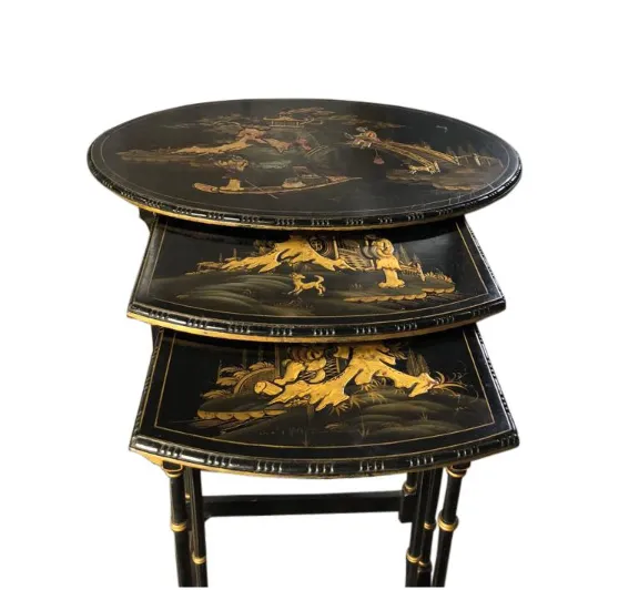 Set Of Three Carved Chinese Chinoiserie Nested Tables photo vintage