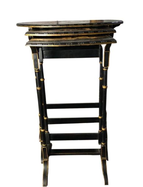 photo furniture Set Of Three Carved Chinese Chinoiserie Nested Tables