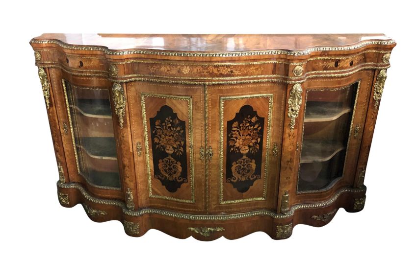 19th Century Walnut And Floral Marquetry Credenza