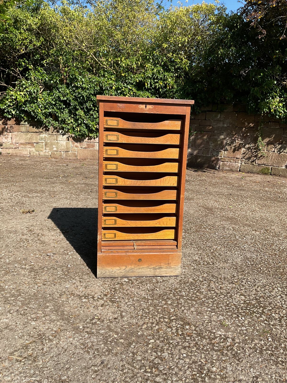 photo vintage Astrola Wooden Tambourine Roller Shutter Filing Cabinet