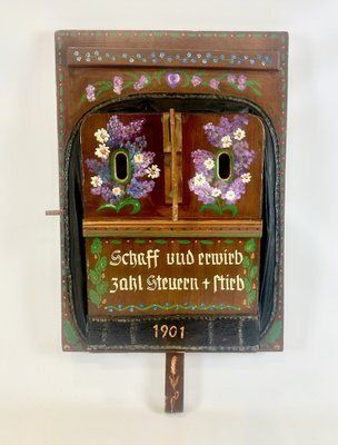 Large Antique German Hand Painted Blacksmith Forge Bellows, 1901