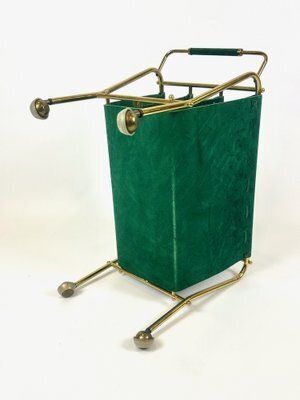 Mid Century Brass And Leather Trolley Magazine Rack, 1950s photo buy