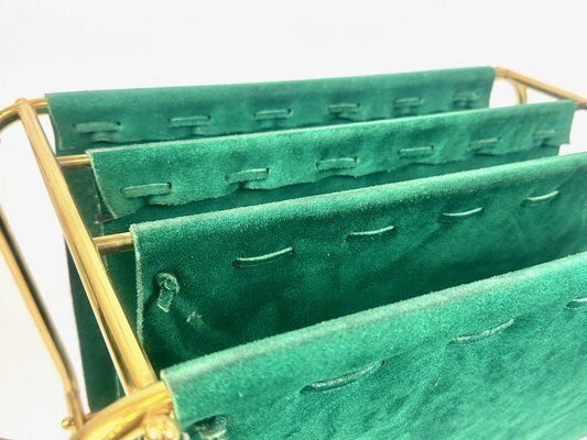 Mid Century Brass And Leather Trolley Magazine Rack, 1950s photo vintage