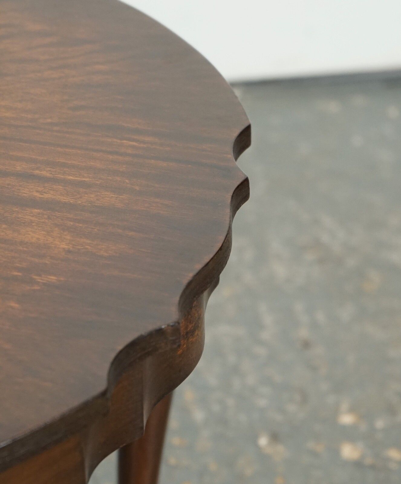 Lovely Small Pie Crust Shaped Edges Hardwood Side Table J1 photo vintage