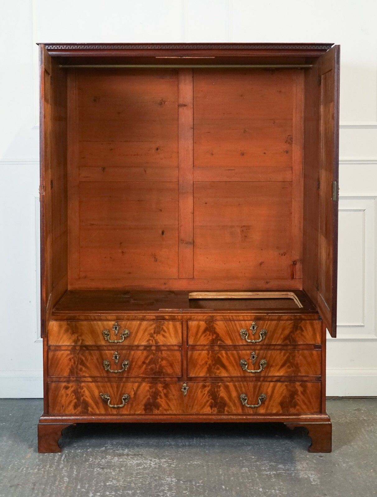 photo for sale 1800 Antique English Georgian Flamed Hardwood Linen Press Wardrobe Armoire J1
