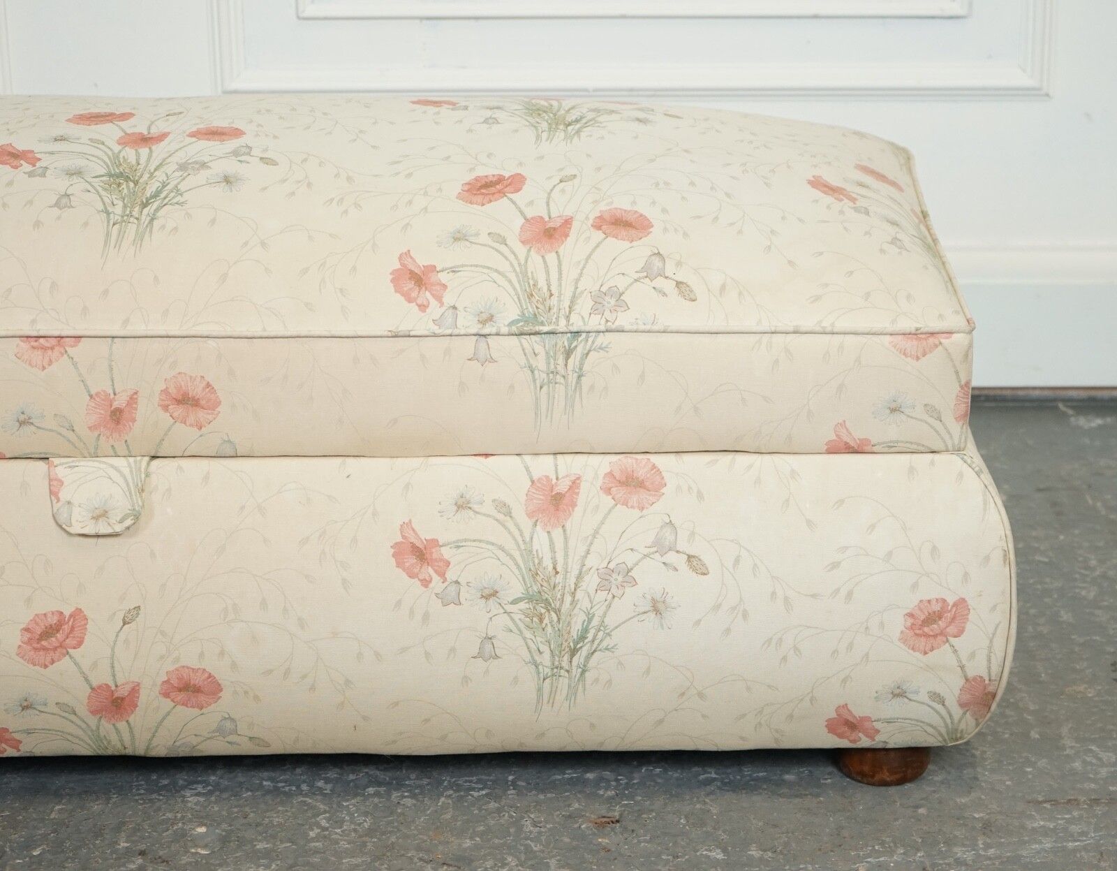 Large Antique Victorian Poppy Flower Pattern Fabric Ottoman Chest Trunk  J1 photo Furniture