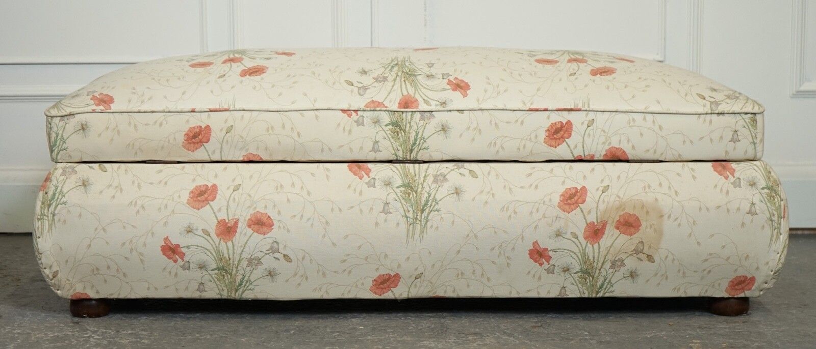 photo buy Large Antique Victorian Poppy Flower Pattern Fabric Ottoman Chest Trunk  J1